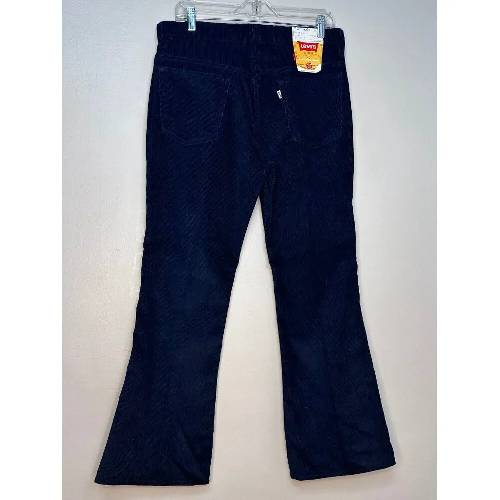 Vintage 1970s Levi’s 946 Bell Bottom Navy Blue Corduroy Jeans, White Tab 32.5x28